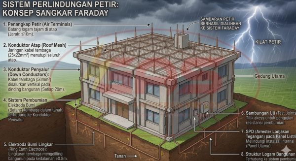 cara-kerja-penangkal-petir-sangkar-faraday